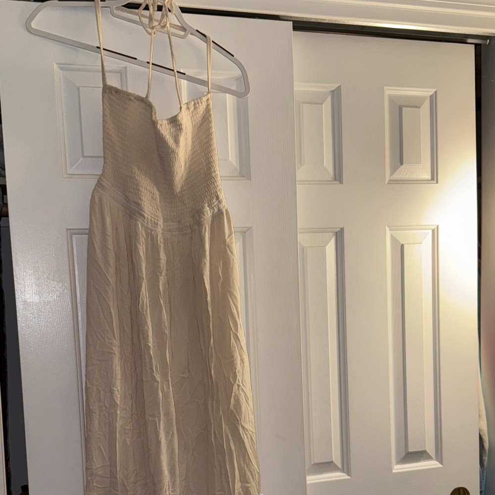 Elegant Cream Spaghetti Strap Dress
